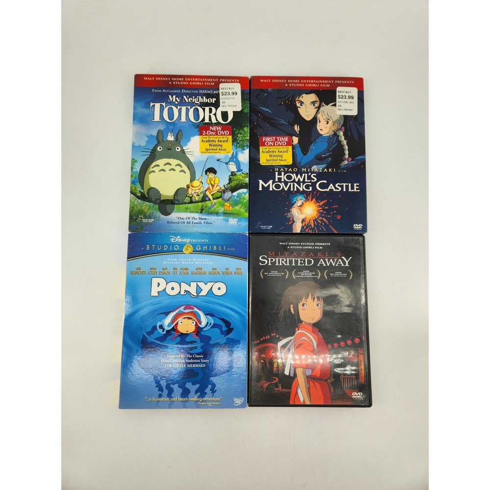 Studio Ghibli DVD Lot of 4 Set Hayao Miyazaki Totoro Howls Ponyo Spirited Away